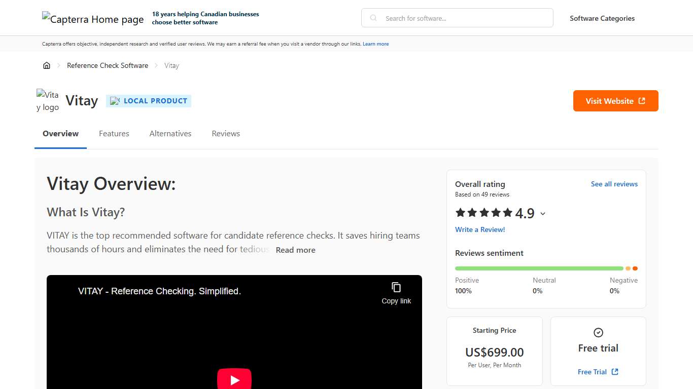 Vitay Pricing, Reviews & Features - Capterra Canada 2026